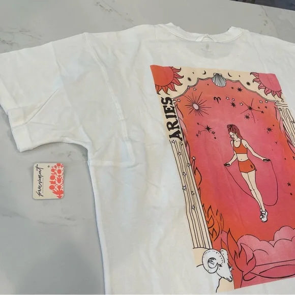 FP Movement byFree People Inspire BF Aries Graphic T-Shirt in White Red and Pink - Picture 1 of 15